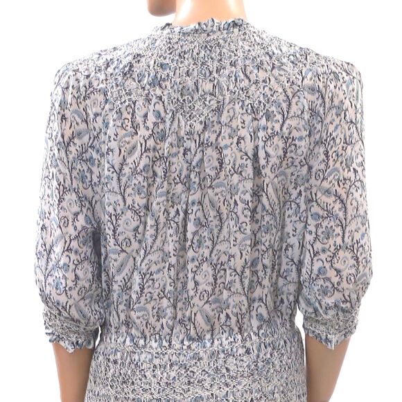 FRYE x Anthropologie Cara Mini Dress Smocked Flare Printed Beach Resort S 202044 - Picture 4 of 6